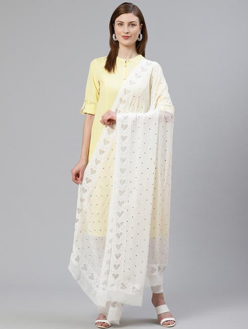 ada hand-embroidered white chikankari dupatta with muquish work - 17192420 - Very Small Image - 1