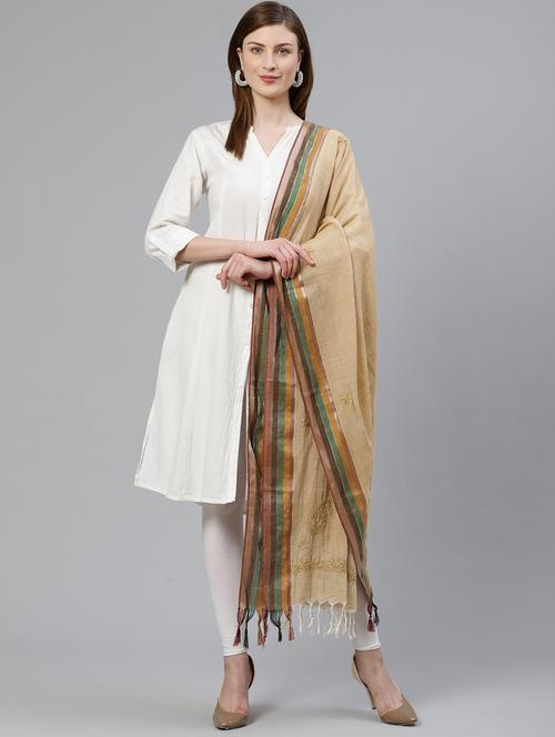 ada hand-embroidered beige chikankari dupatta - 17192422 - Very Small Image - 1