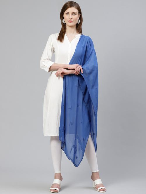 ada hand-embroidered blue chikankari dupatta - 17192427 - Very Small Image - 1