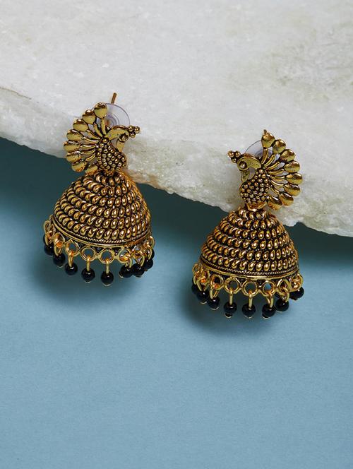 gold metal jhumka earring - 17193234 - Very Small Image - 1