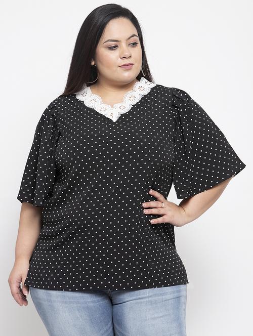 v neck polka dot top - 17193239 - Very Small Image - 1
