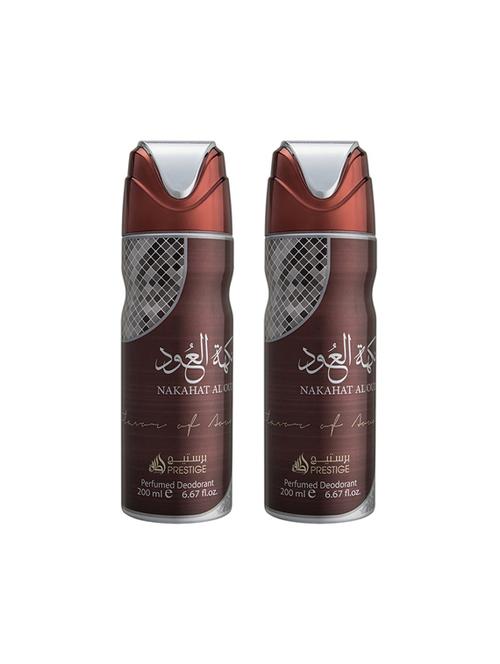 lattafa nakahat al oud perfumed bodyspray 200ml deodorant pack of 2 - 17193268 - Very Small Image - 1