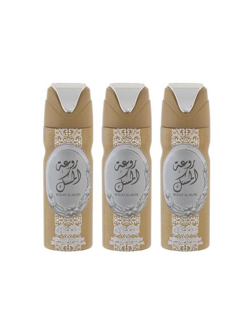lattafa rouat al musk perfumed bodyspray 200ml deodorant pack of 3 - 17193277 - Very Small Image - 1