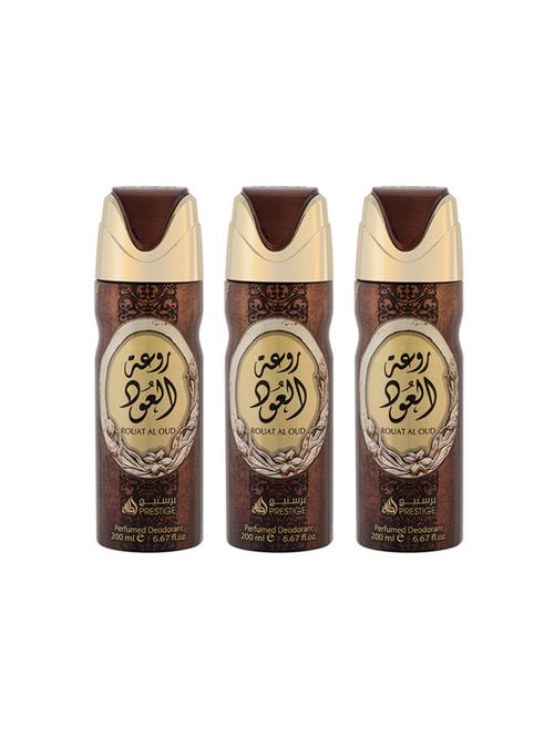 lattafa rouat al oud perfumed bodyspray 200ml deodorant pack of 3 - 17193283 - Very Small Image - 1