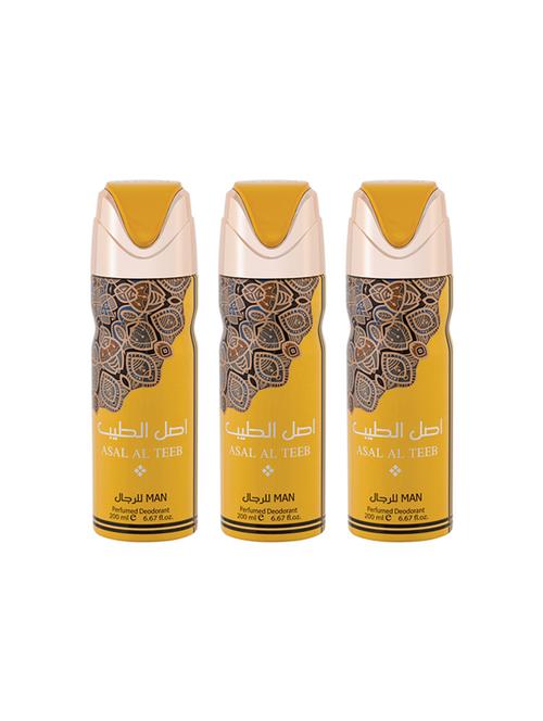lattafa asal al teeb men perfumed bodyspray 200ml deodorant pack of 3 - 17193288 - Very Small Image - 1