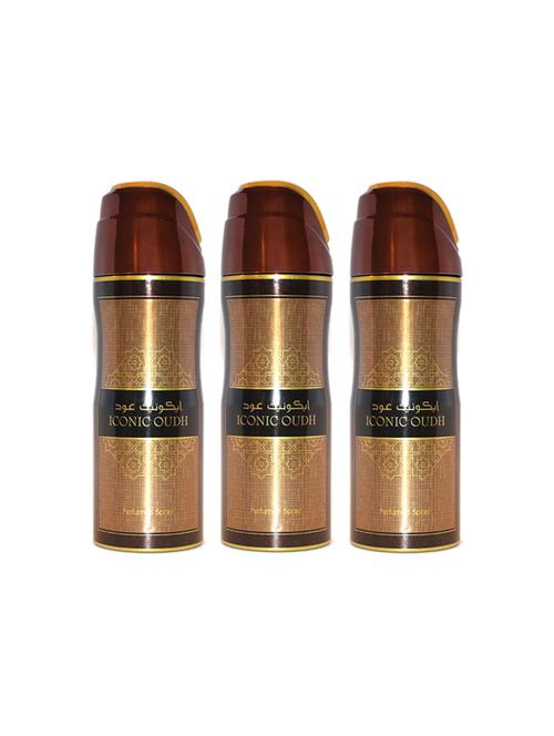 lattafa iconic oud perfumed bodyspray 200ml deodorant pack of 3 - 17193291 - Very Small Image - 1