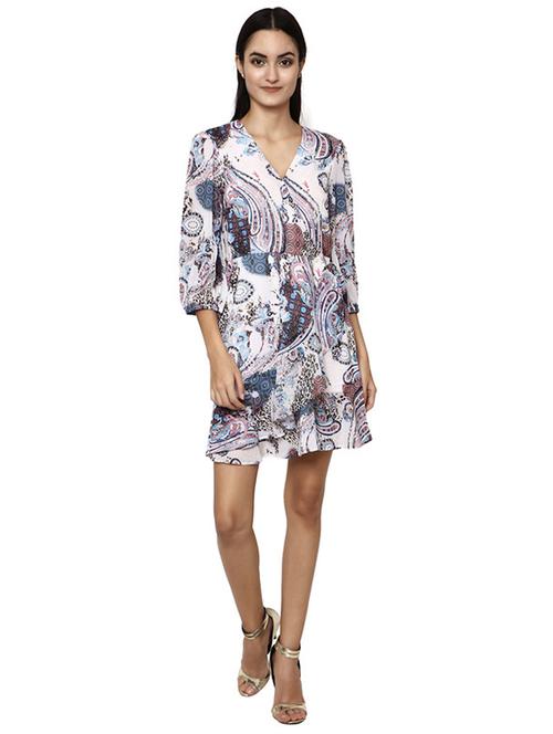 v neck printed a-line dress - 17193778 - Very Small Image - 1
