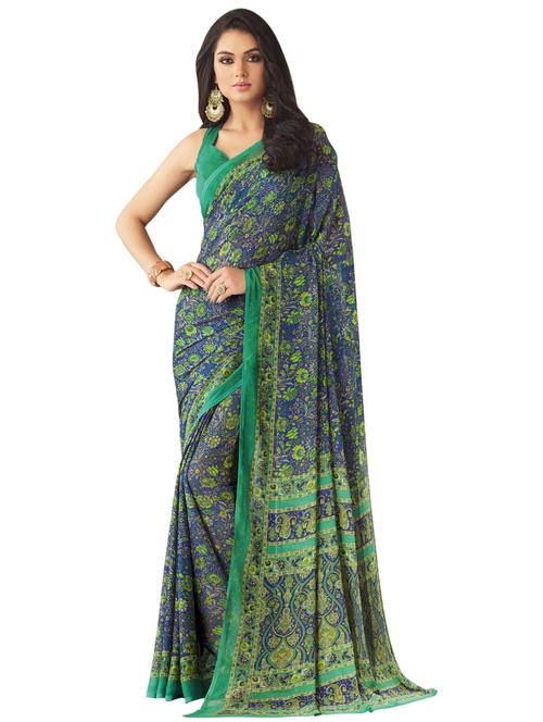 floral printed saree with blouse - 17193944 - Very Small Image - 1