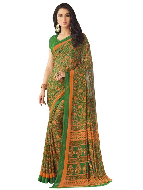 floral printed saree with blouse - 17193949 - Very Small Image - 1