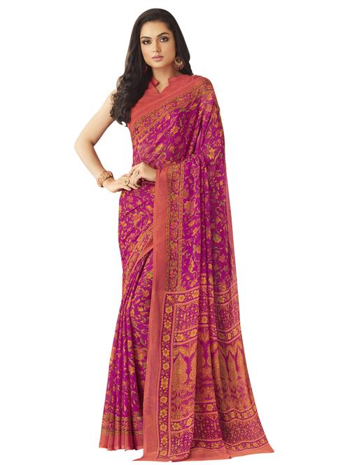 floral printed saree with blouse - 17193951 - Very Small Image - 1