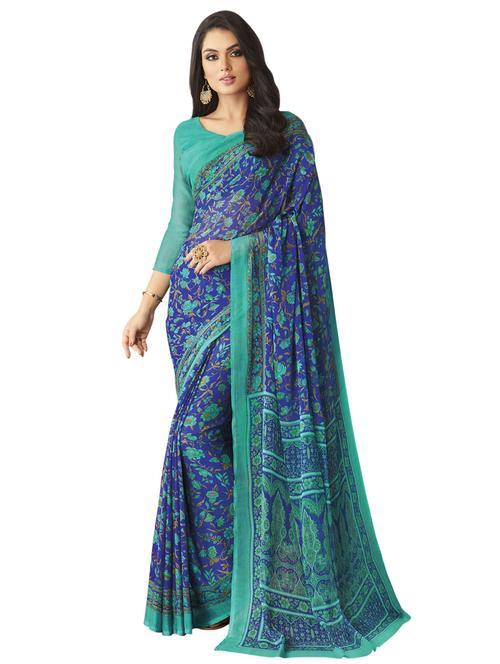 floral printed saree with blouse - 17193952 - Very Small Image - 1