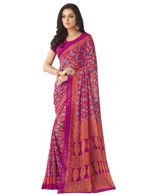 floral printed saree with blouse - 17193960 - Very Small Image - 1