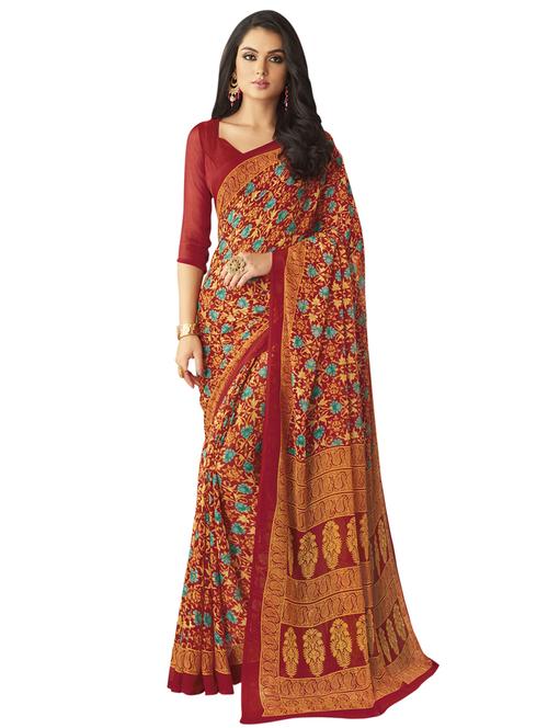 floral printed saree with blouse - 17193962 - Very Small Image - 1