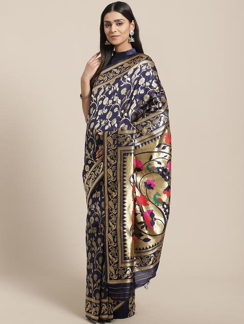 floral banarasi saree with blouse - 17195104 - Very Small Image - 1