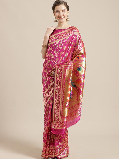 floral banarasi saree with blouse - 17195105 - Very Small Image - 1