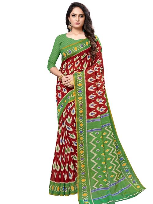 ikat printed saree with blouse - 17195106 - Very Small Image - 1