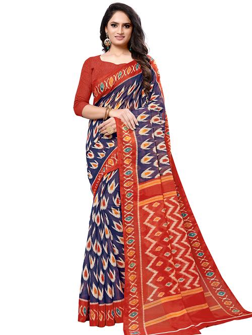 ikat printed saree with blouse - 17195108 - Very Small Image - 1
