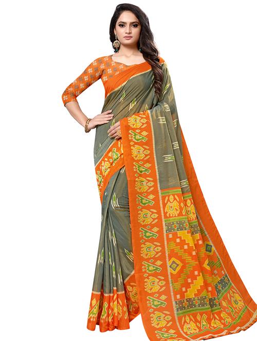 ikat printed saree with blouse - 17195112 - Very Small Image - 1