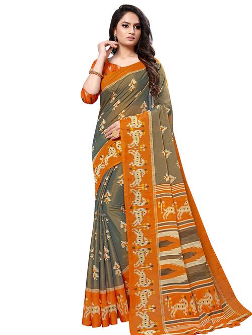 ikat printed saree with blouse - 17195116 - Very Small Image - 1