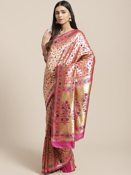 floral banarasi saree with blouse - 17195122 - Very Small Image - 1
