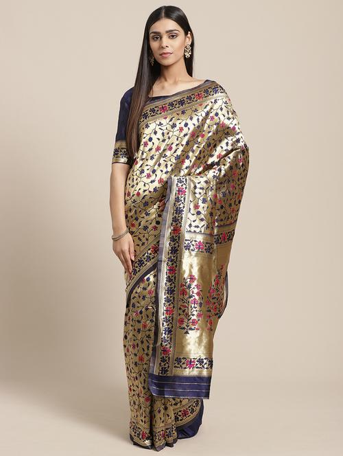 floral banarasi saree with blouse - 17195123 - Very Small Image - 1