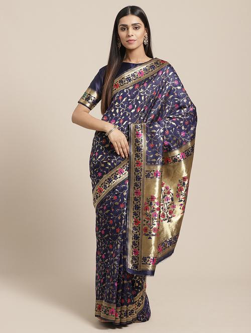floral banarasi saree with blouse - 17195127 - Very Small Image - 1