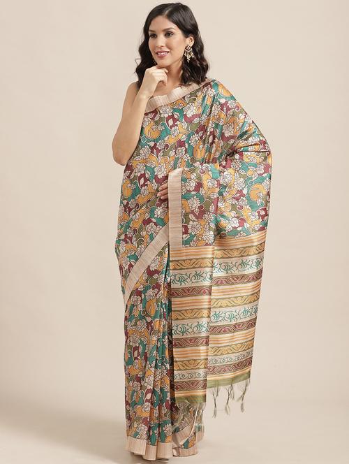 floral printed saree with blouse - 17195140 - Very Small Image - 1