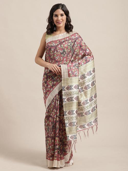 floral printed saree with blouse - 17195141 - Very Small Image - 1