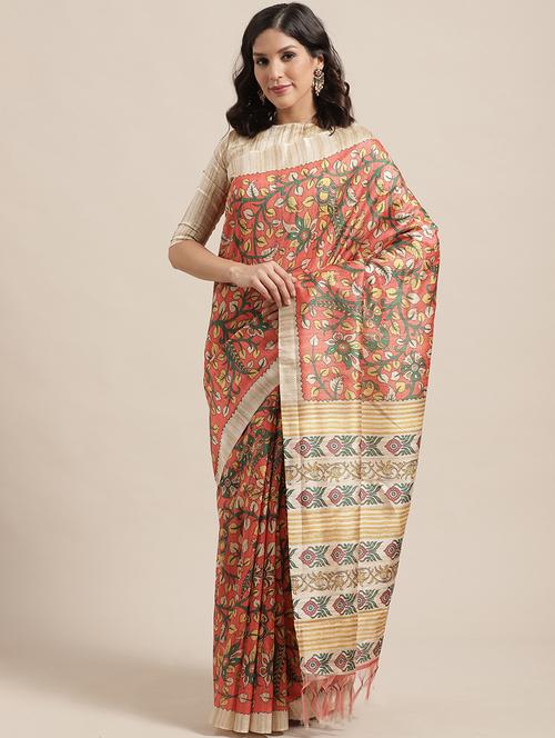 floral printed saree with blouse - 17195142 - Very Small Image - 1