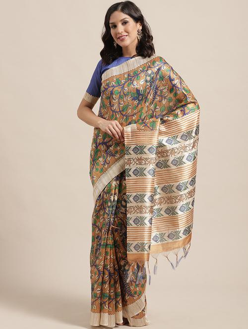floral printed saree with blouse - 17195144 - Very Small Image - 1
