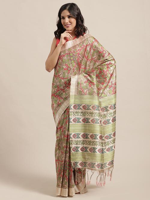 floral printed saree with blouse - 17195147 - Very Small Image - 1