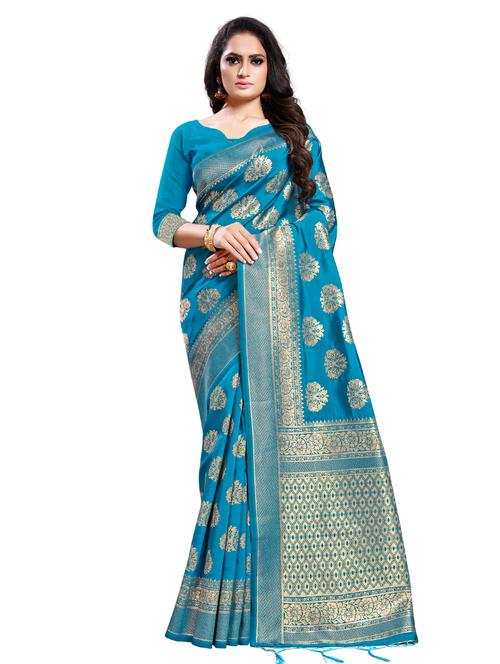 block printed saree with blouse - 17195152 - Very Small Image - 1
