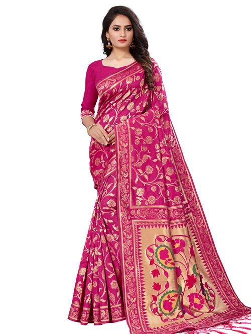 foil print banarasi saree with blouse - 17195163 - Very Small Image - 1