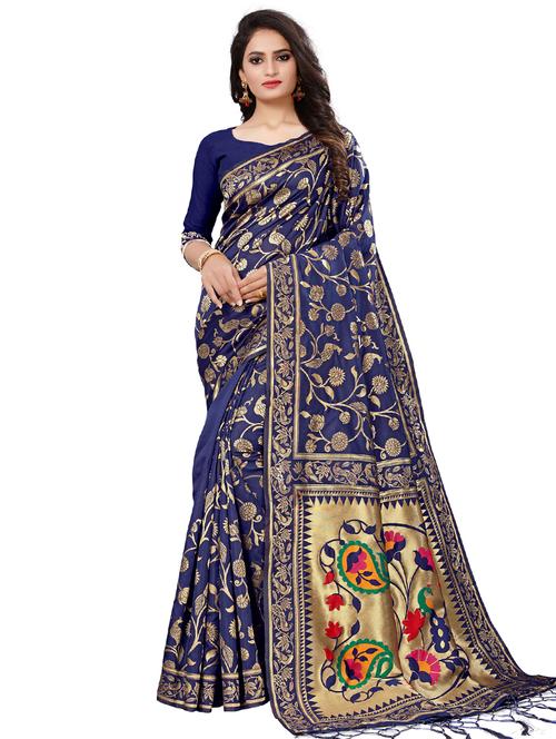 foil print banarasi saree with blouse - 17195164 - Very Small Image - 1