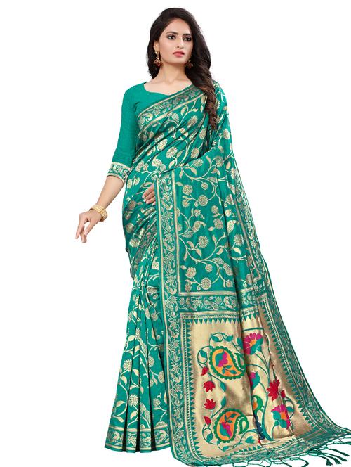 foil print banarasi saree with blouse - 17195165 - Very Small Image - 1