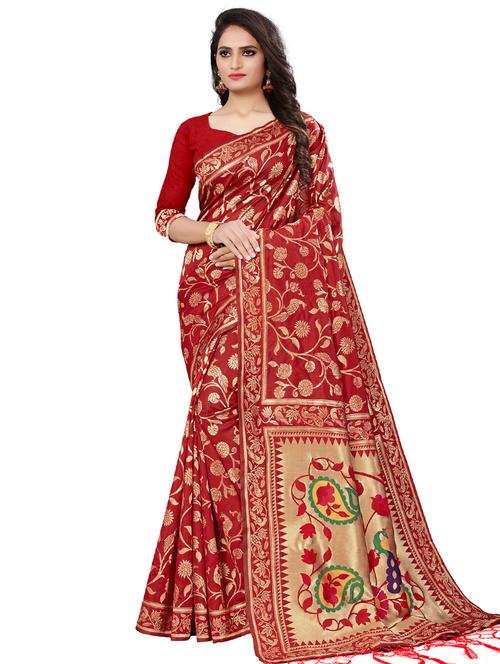 foil print banarasi saree with blouse - 17195166 - Very Small Image - 1