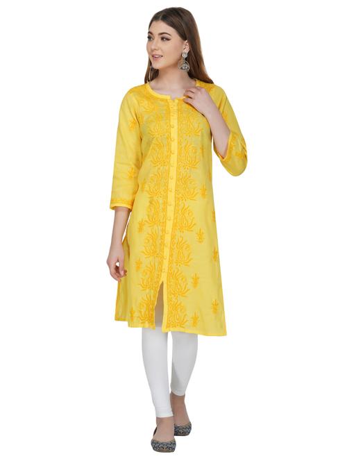 chikankari solid straight kurta - 17195172 - Very Small Image - 1