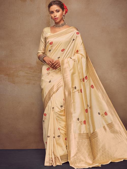 floral embossed saree with blouse - 17195599 - Very Small Image - 1