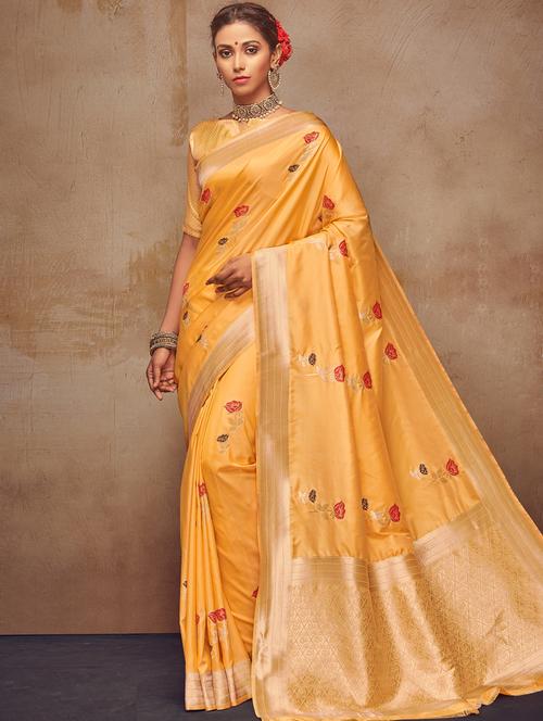 floral embossed saree with blouse - 17195600 - Very Small Image - 1