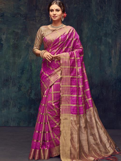 checkered printed saree with blouse - 17195623 - Very Small Image - 1