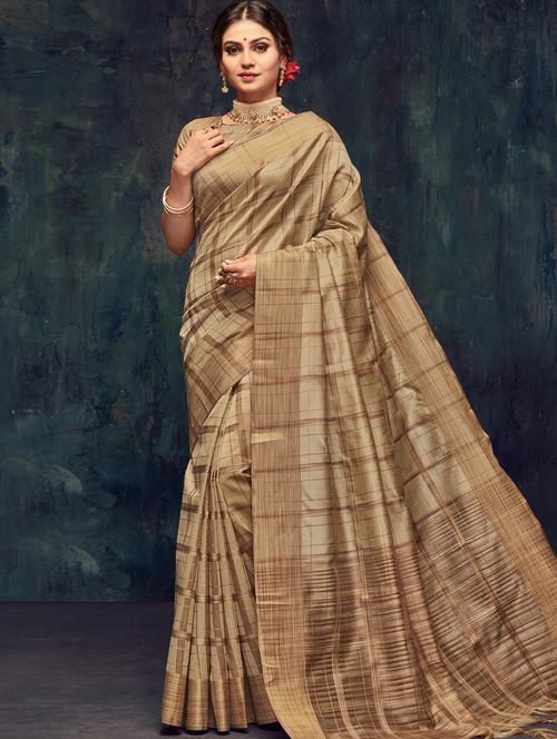 checkered printed saree with blouse - 17195626 - Very Small Image - 1