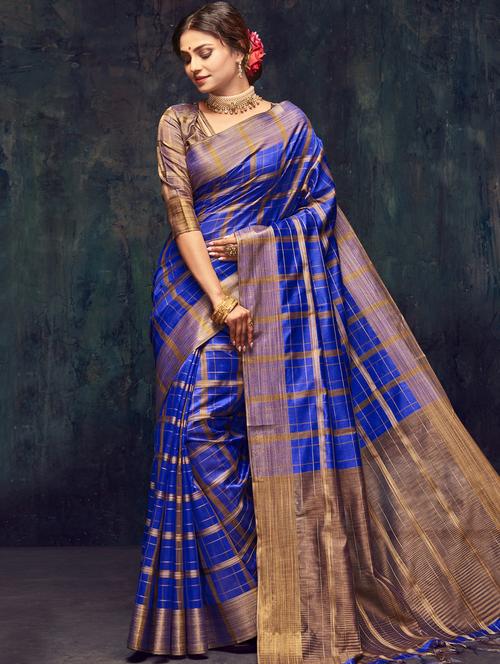 checkered printed saree with blouse - 17195627 - Very Small Image - 1