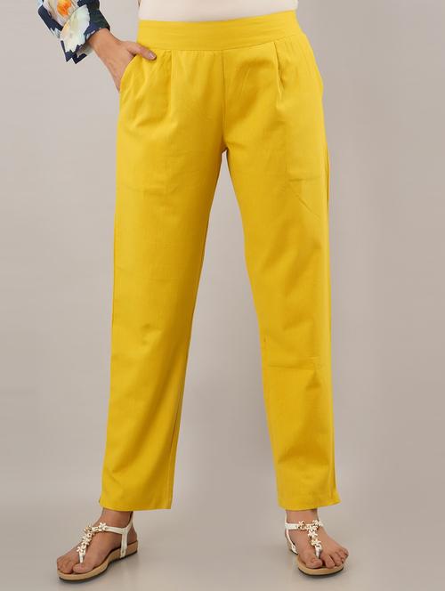 yellow cotton blend trousers - 17196177 - Very Small Image - 1