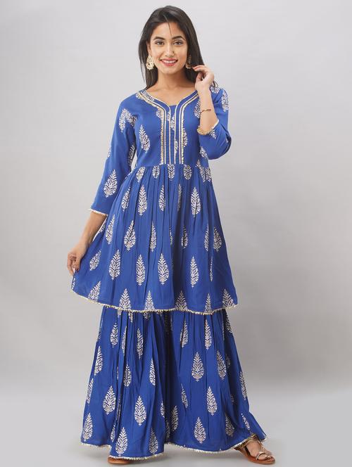 gold print kurta sharara set - 17196218 - Very Small Image - 1