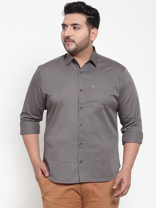 grey solid plus size casual shirt - 17196295 - Very Small Image - 1