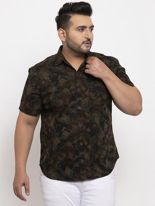 green camouflage plus size casual shirt - 17196315 - Very Small Image - 1