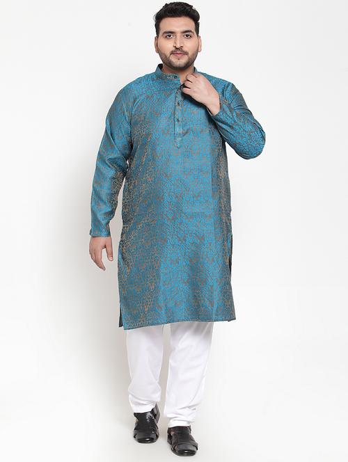 blue jacquard plus size kurta pyjama set - 17196331 - Very Small Image - 1