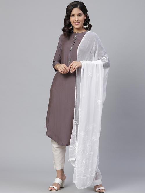 ada hand-embroidered white chikankari dupatta - 17196609 - Very Small Image - 1