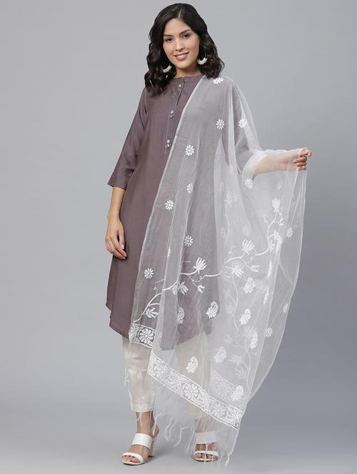 ada hand-embroidered white chikankari dupatta - 17196611 - Very Small Image - 1