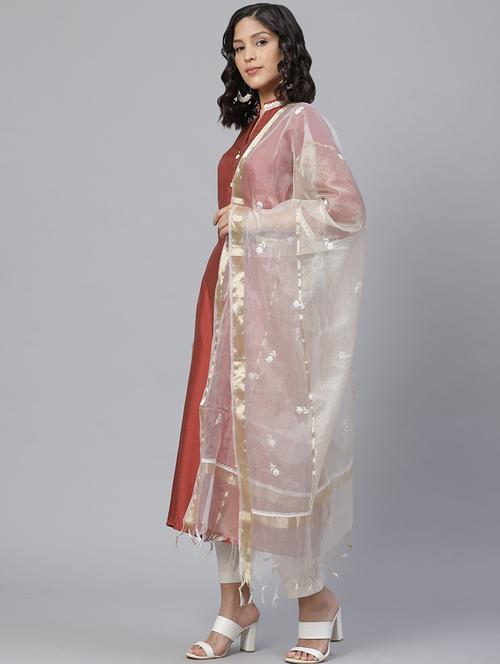 ada hand-embroidered white chikankari dupatta - 17196613 - Very Small Image - 1